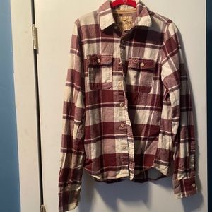 Hollister M Maroon and White Flannel